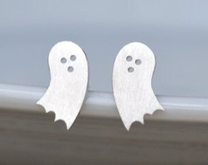 Little Ghost Stud Earrings in Sterling Silver, Halloween Stud Earrings