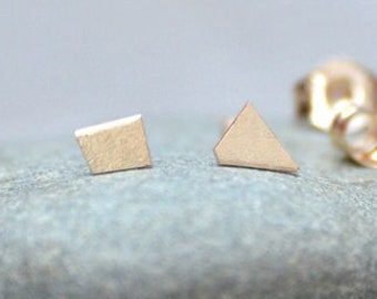 Tiny Quadrilateral Stud Earrings in 9ct Yellow Gold, Small Yellow Gold Ear Posts