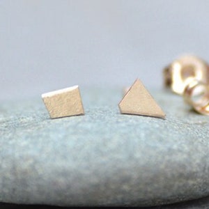 Tiny Quadrilateral Stud Earrings in 9ct Yellow Gold, Small Yellow Gold Ear Posts