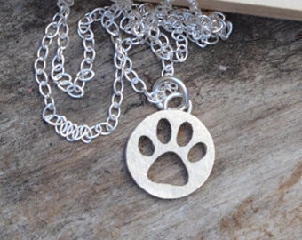 Pawprint Necklace in Sterling Silver, Silver Paw Print Necklace