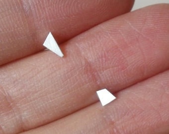 Tiny Quadrilateral Stud Earrings, Simple Ear Posts in Sterling Silver