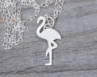 Flamingo Necklace in Sterling Silver, Silver Flamingo Necklace