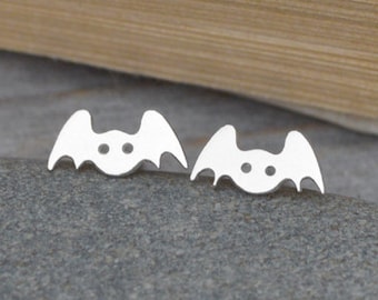 Bat Stud Earrings in Sterling Silver, Silver Animal Ear posts