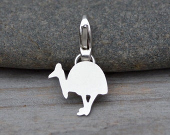 Southern Cassowary Charm in Sterling Silver, Silver Animal Charm