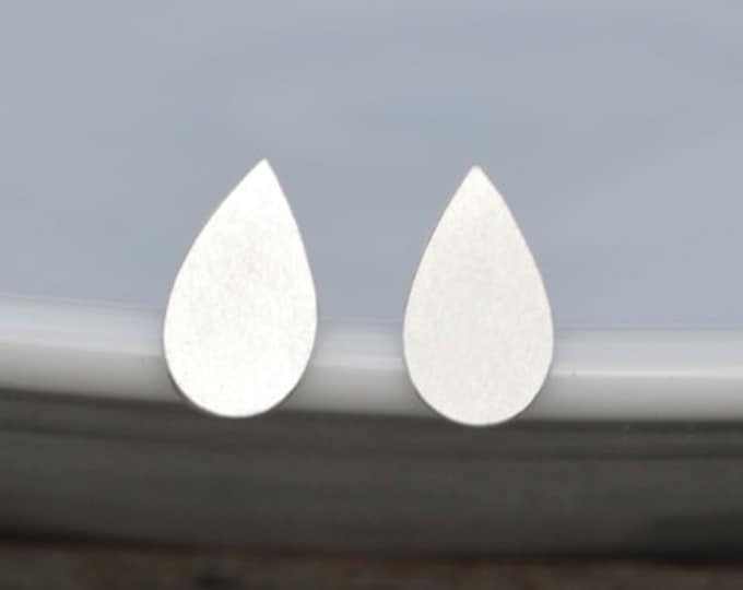 Raindrop Stud Earrings in Sterling Silver, Silver Teardrop Ear Post