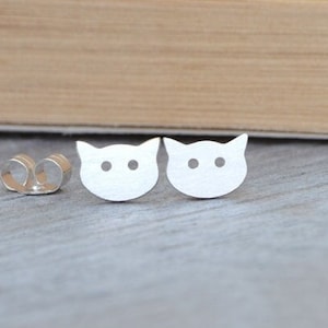 Cat Stud Earrings in Sterling Silver, Silver Kitten Ear Studs