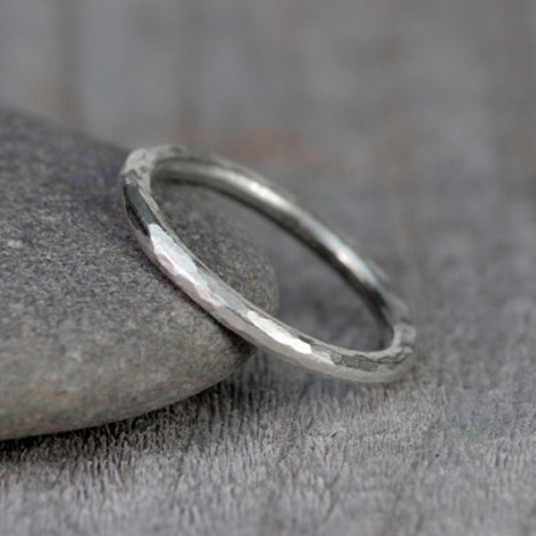 Hammered Effect Wedding Band, 2mm Rustic Wedding Ring