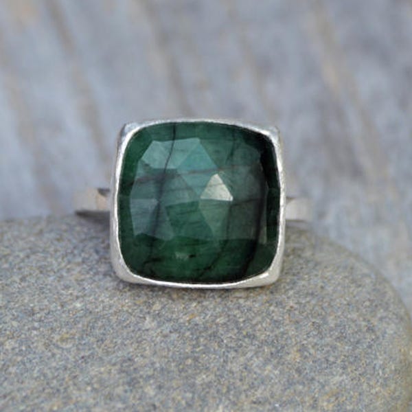Rose Cut Emerald Ring, 5.35ct Emerald Ring, May Birthstone, Emerald Gift, Handmade In The UK