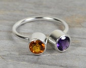 Duo Birthstone Ring, Amethyst and Citrine Ring in Sterling Silver