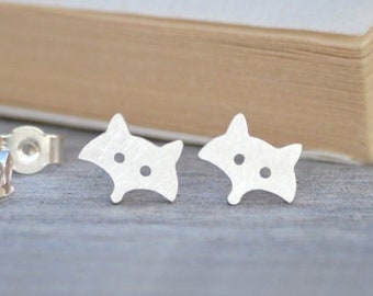 Fox Stud Earrings in Sterling Silver, Silver Fox Earrings