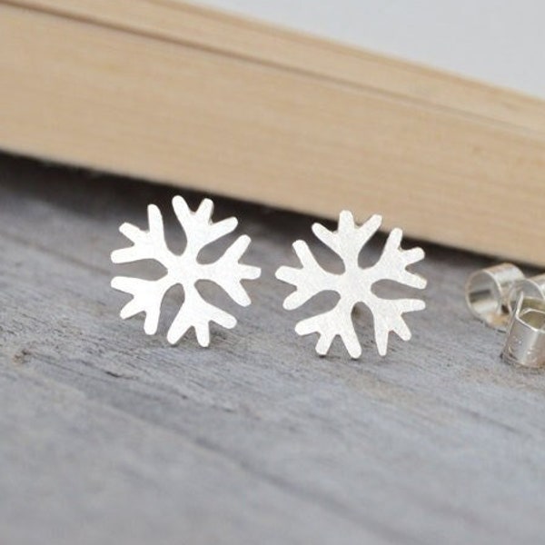 Snowflake Stud Earrings in Sterling Silver, Silver Snowflake Ear Posts