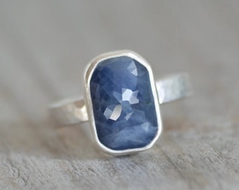 Honeycomb Rose Cut Sapphire Ring, 5.95ct Cushion Shape Sapphire Ring