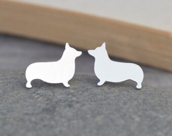 Corgi Stud Earrings in Sterling Silver, Puppy Stud Earrings, Pet Ear Posts