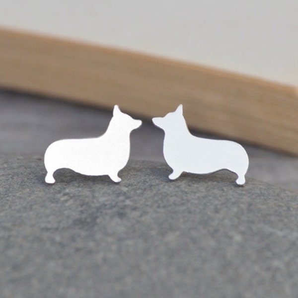 Corgi Stud Earrings in Sterling Silver, Puppy Stud Earrings, Pet Ear Posts