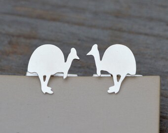 Southern Cassowary Cufflinks in Sterling Silver, Silver Southern Cassowary Cufflink