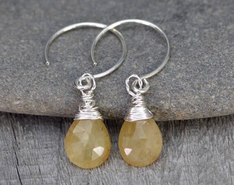 Yellow Sapphire Dangle Earrings, September Birthstone Earrings