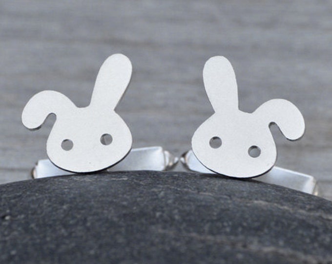 Rabbit Cufflinks in Sterling Silver, Bunny Cufflinks, Personalized Cufflinks