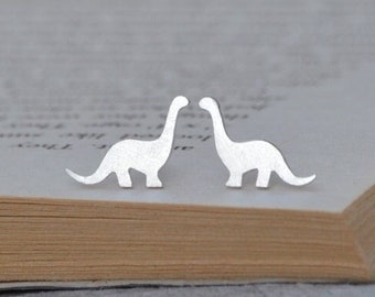 Dinosaur Stud Earrings in Sterling Silver, Brontosaurus Ear Posts