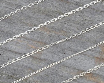 Solid Sterling Silver Chain, Trace, Diamond Cut Trace, Diamond Cut Curb, Curb and Rope, Silver Chain Necklace