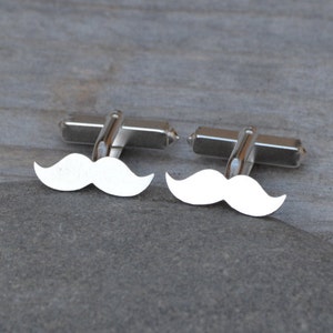 Moustache Cufflinks in Sterling Silver, Personalized Moustache Cufflinks, Silver Moustache Cufflinks image 1