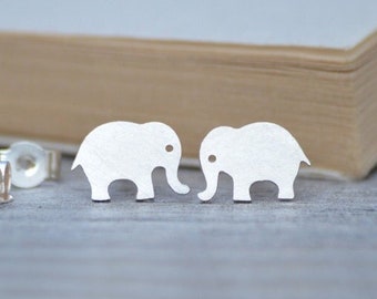 Elephant Stud Earrings, Animal Ear Posts in Sterling Silver