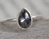 Black Diamond Engagement Ring, Pear Shape Diamond Ring, Rose Cut Diamond Ring