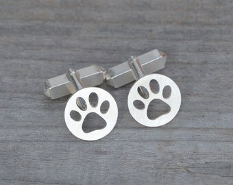 Pawprint Cufflinks in Sterling Silver, Personalized Pawprint Cufflinks