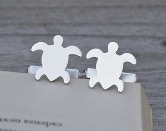 Sea Turtle Cufflinks in Sterling Silver, Personalized Turtle Cufflinks