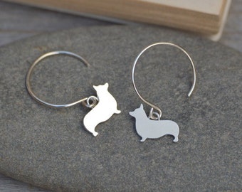 Corgi Earrings in Sterling Silver, Silver Corgi Earrings