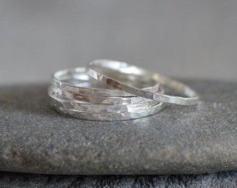 Slim Stacking Rings in Sterling Silver, Rustic Stackers