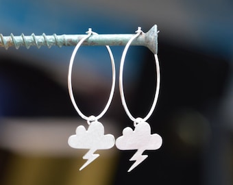 Lightning Cloud Earrings in Sterling Silver, Silver Lightning Cloud Earrings