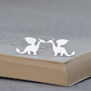 Dragon Stud Earrings in Sterling Silver, Dragon Ear Posts