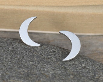 Crescent Moon Stud Earrings In Sterling Silver, Silver Moon Ear Posts