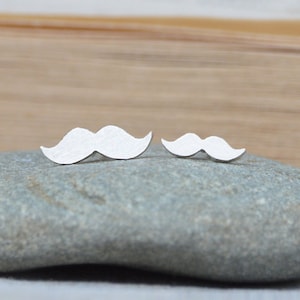 Moustache Stud Earrings, Silver Moustache Ear Posts image 1