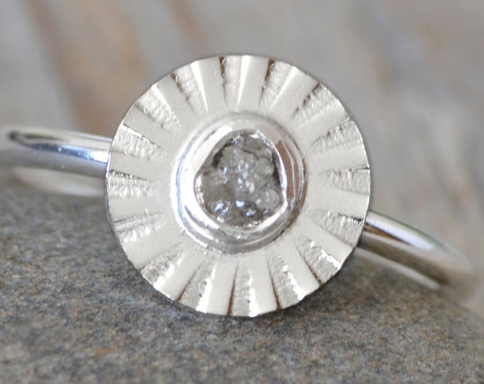 Raw Diamond Flower Ring, Silver Diamond Ring