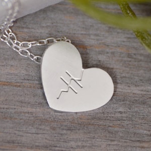 Mended Heart Necklace in Sterling Silver, Silver Mended Heart Shape Necklace image 1