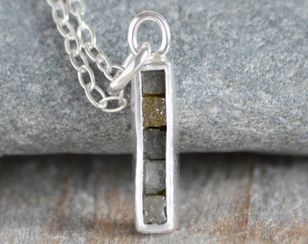 Rough Diamond Mosaic Necklace in Sterling Silver, Diamond Cubes Necklace, Mosaic Diamond Necklace