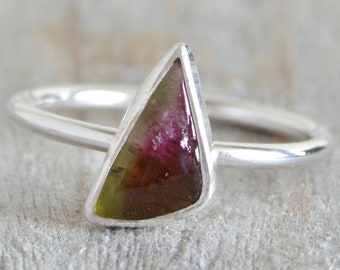 Watermelon Tourmaline Ring, October Birthstone Ring, Triangular Tourmaline Ring