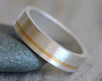 Wedding Band with 24K Gold Inlay, Sterling Silver Wedding Band with 24K Gold Inlay, Gold Inlay Wedding Ring