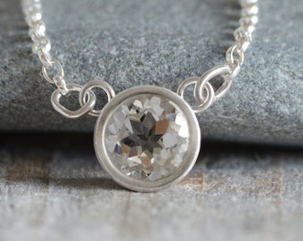 9mm Topaz Necklace in Sterling Silver, Large Topaz Necklace, November Birthstone Necklace, Bridal Necklace