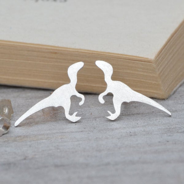Parasaurolophus Dinosaur Earring Studs Handmade in Sterling Silver