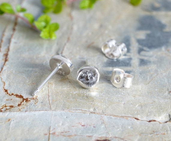Rough Diamond Stud Earrings Natural Grey Diamond Studs Total