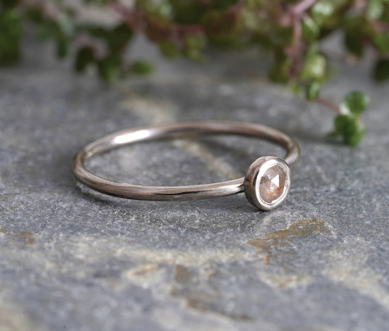 Rose Cut Diamond Engagement Ring in 18ct White Gold, Small Diamond Ring, Rustic Diamond Ring image 2