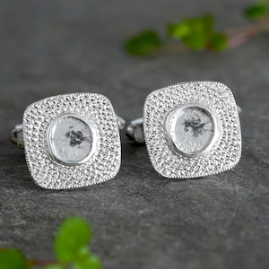 Gemelli con fetta di diamante naturale: gioielli quadrati in argento sterling fatti a mano