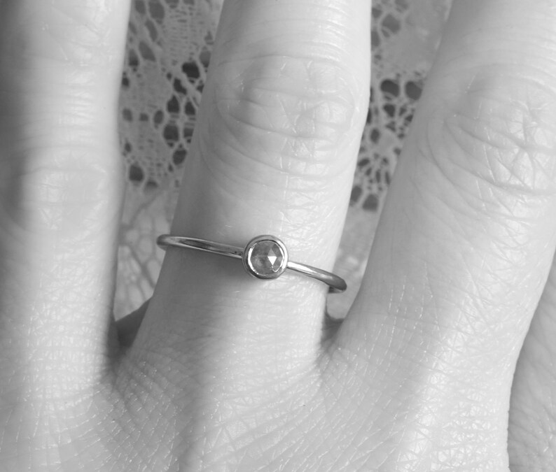 Rose Cut Diamond Engagement Ring in 18ct White Gold, Small Diamond Ring, Rustic Diamond Ring image 4