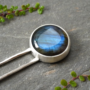 16.9ct Labradorite Hairpin in Solid Sterling Silver, Hair Jewellery with Natural Gemstone