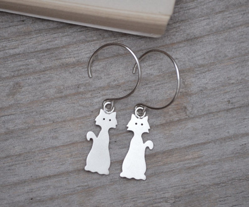 Kitten Dangle Earrings Handmade in The UK Cat Earrings in Sterling Silver