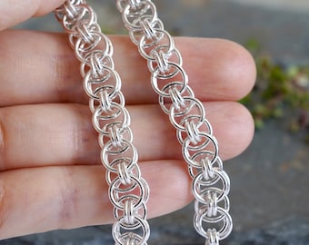Double Lucky Bracelet in Sterling Silver, 8mm Wide Bracelet in Recycled Silver