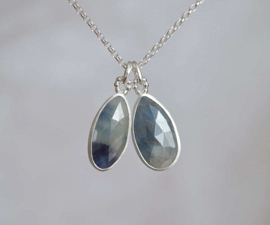 Teardrop Sapphire Necklace in Sterling Silver 5.45ct Blue | Etsy