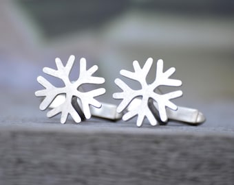 Snowflake Cufflinks in Sterling Silver, Personalized Snowflake Cufflink